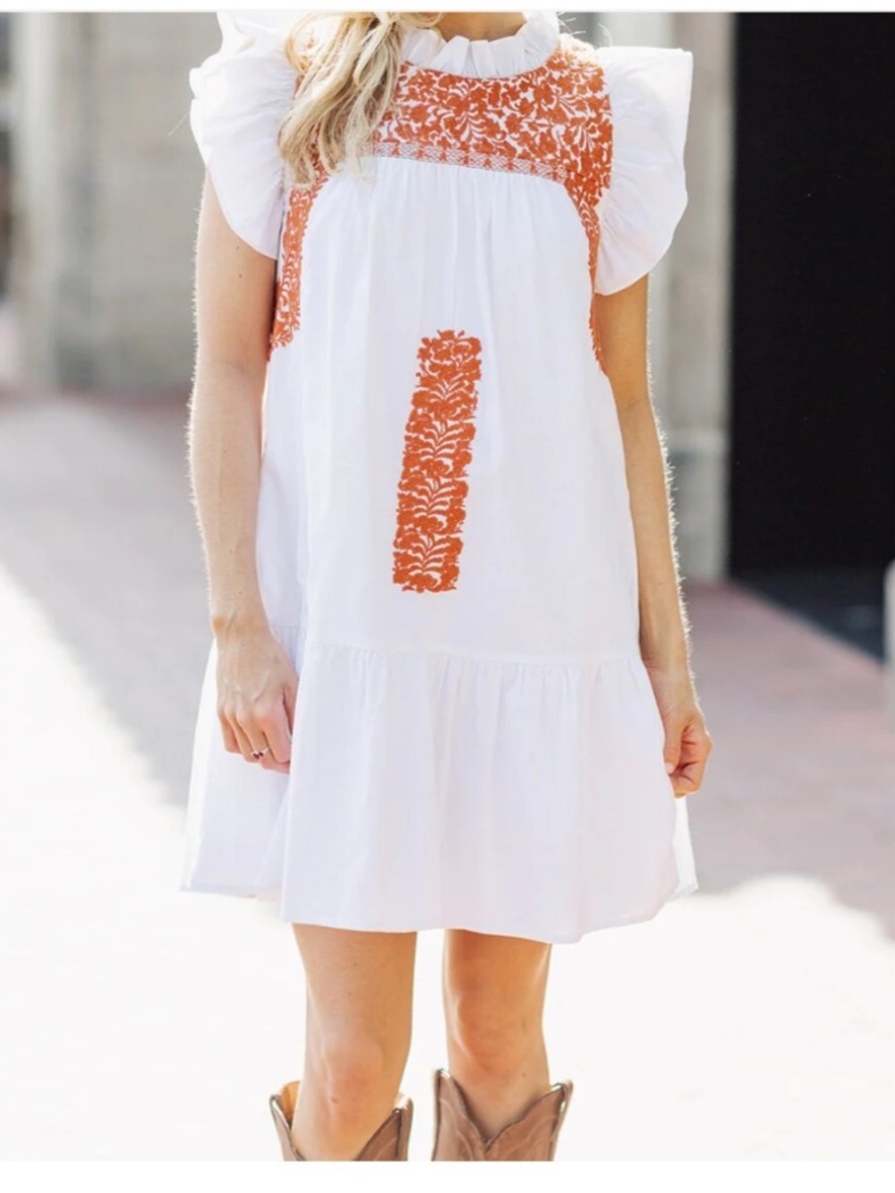 Burnt Orange & White J. Marie Embroidered Dress
